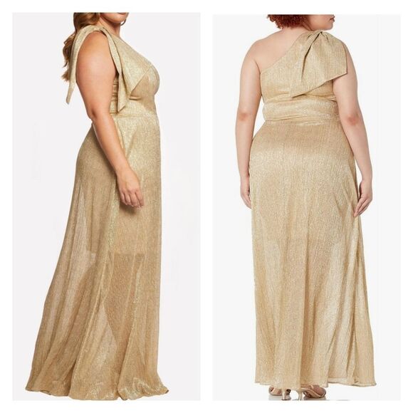 Dress The Population Savanah Metallic One Shoulder Maxi Dress Women's Size 2X - Picture 2 of 11